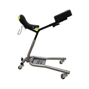 Lagler EasyEdge mobile work seat helps to reduce fatique and sore backs when sanding floors using an edger.