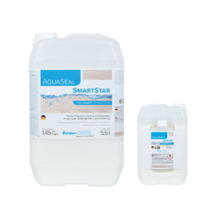 Berger-Seidle AquaSeal SmartStar with Hardener – professional 2K waterborne polyurethane timber finish for durable floor protection.
